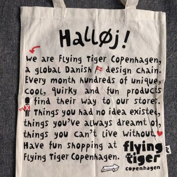Flying Tiger Copenhagen Halloj Heart Denmark Love Tote Bag Natural Canvas - Picture 4 of 6